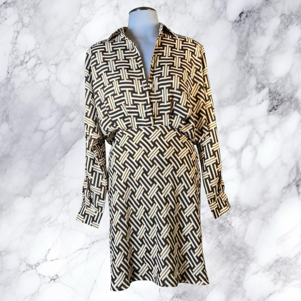 Express Printed Collared Half Button Up Mini Port… - image 2